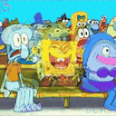 SpongeBob laughing in the crowd